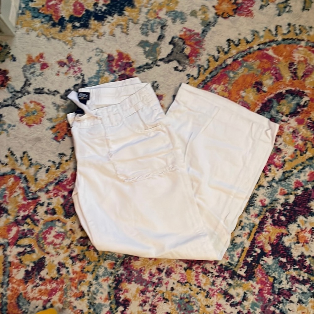 Blue Asphalt white wide leg draw string pants